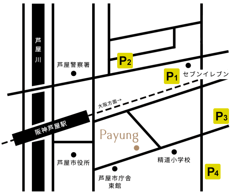 Payung芦屋本店の近隣コインパーキングMap