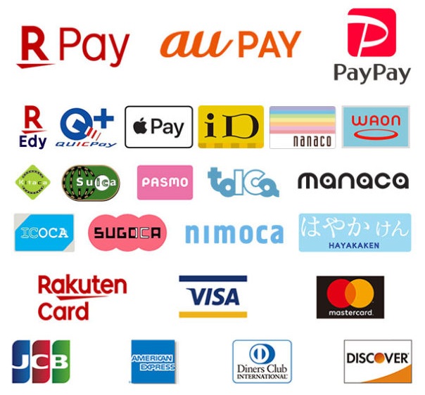 各種クレジットカード・QR決済・電子マネーがご利用いただけます