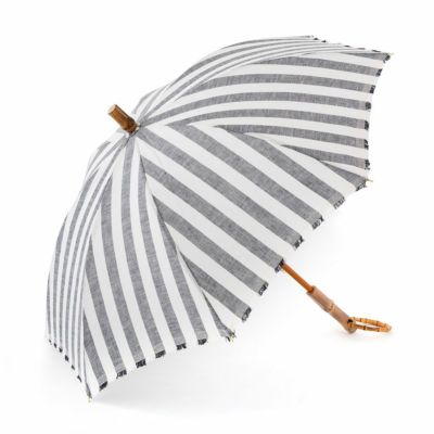 日傘 リネンリゾートストライプ 耳付き (晴雨兼用）
