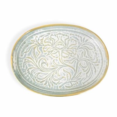 【有田焼】花唐草彫り 楕円皿 ハクア